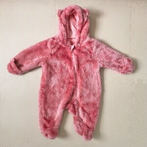 Pink Fleece Lined Baby Winter suit with hood 3-6M